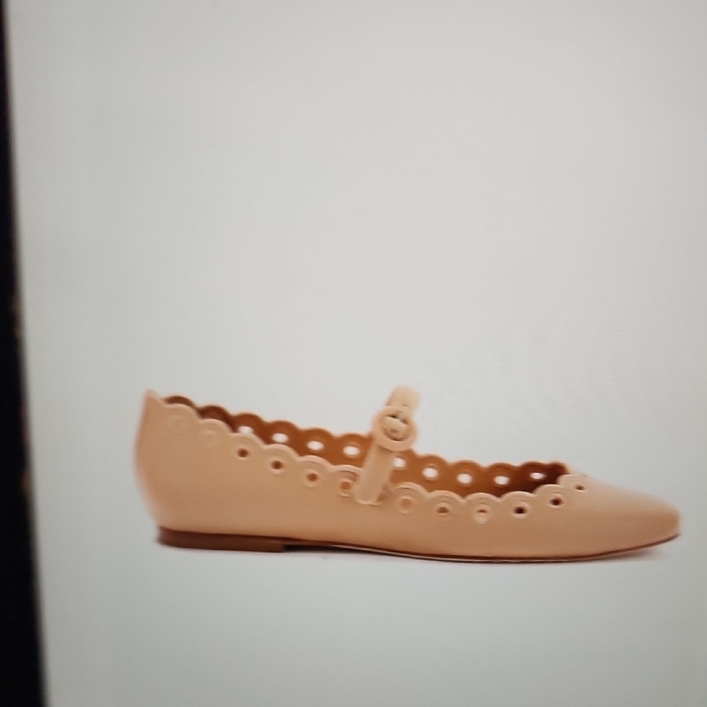 Larroude Beige Scalloped Mary Jane Flats - Picture 5 of 9